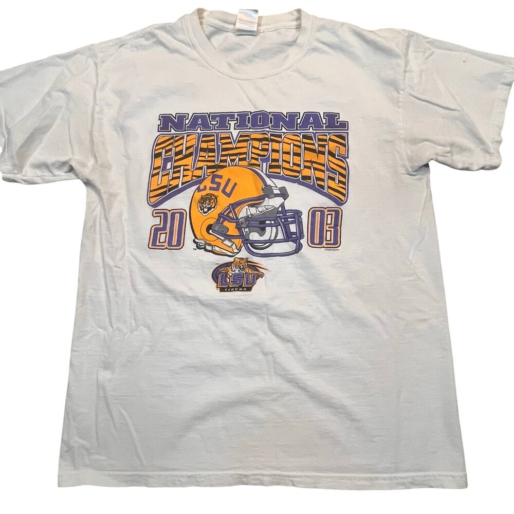 LSU Tigers National Champions 2003 Graphic T Shirt White College Football Large‎